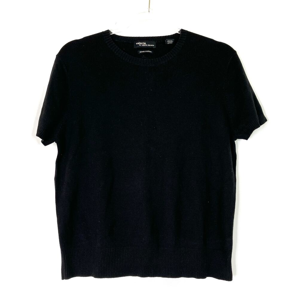 Valerie by Valerie Stevens | Black Short Sleeve Sweater Pima Cotton Womens Large